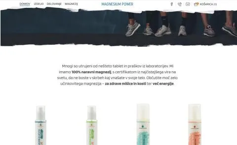 magnezij vstopna stran s predstavitivjo in fiksnim menijem