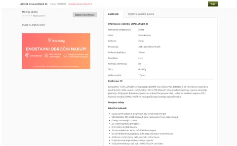 Podrobnosti (specifikacije) na strani artikla