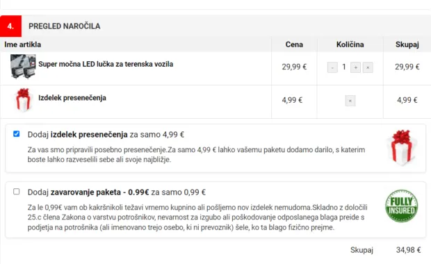 Prodaja dodatnih izdelkov in storitev na zaključku nakupa